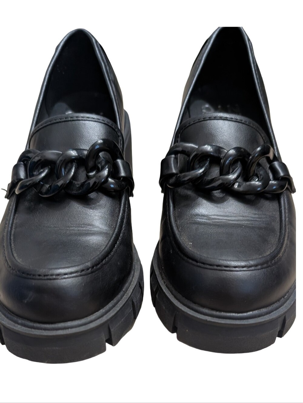 Madden NYC Black Chunky Platform Chain Loafers Size 7.5 - Picture 3 of 13